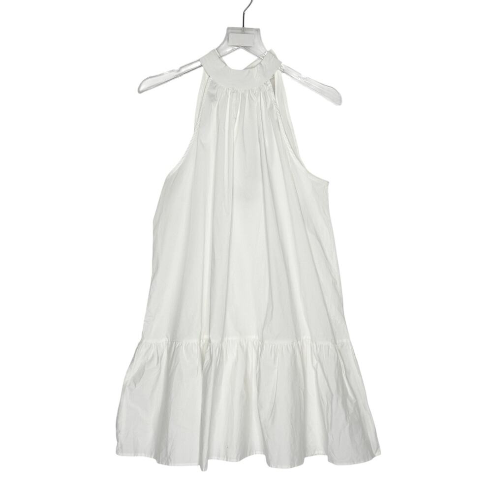 Rachel Parcell White Halter Mini Dress Size XS Cotton Blend Ruffle Hem